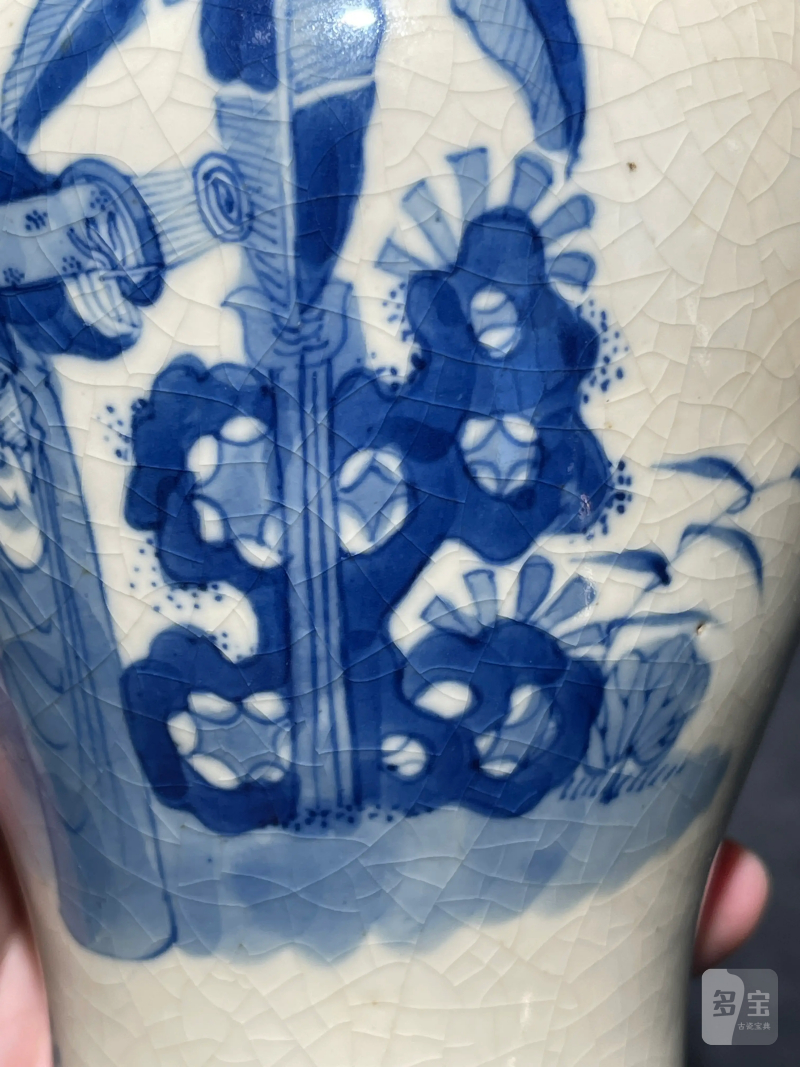 清晚期 浆胎青花折桂图梅瓶一对 - 图7
